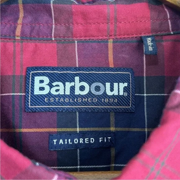 Barbour Castlebay Tailored Fit Shirt Men's XL Navy Red Tartan Plaid Long Sleeve - Picture 4 of 7